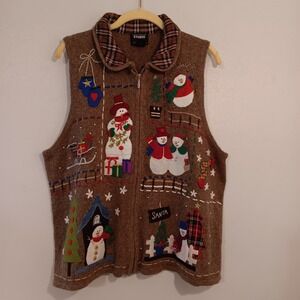 Studio Joy Ugly Christmas Vest Snowman‎ Santa Reindeer Sleigh 1X Sweater